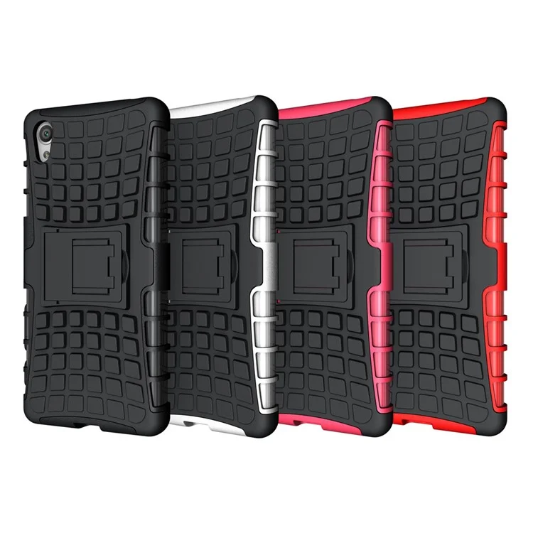 Anti-slip PC + TPU Kickstand Phone Case for Sony Xperia X - Black