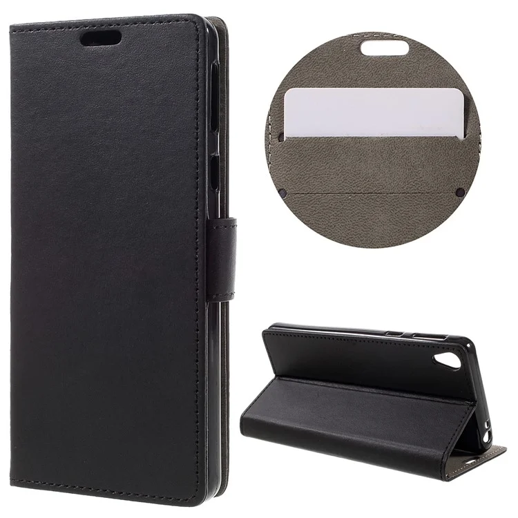 Leather Wallet Stand Cover for Sony Xperia E5 - Black