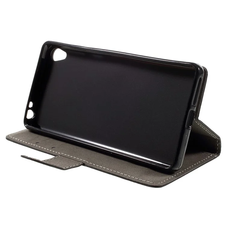 Leather Wallet Stand Cover for Sony Xperia E5 - Black