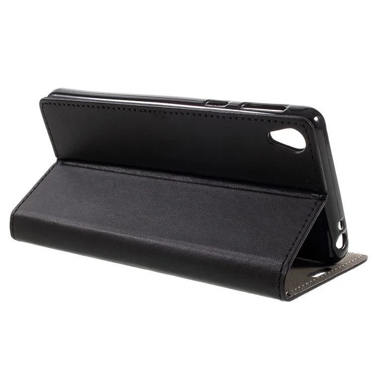 Leather Wallet Stand Cover for Sony Xperia E5 - Black