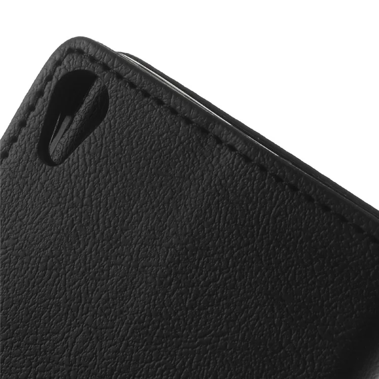 Litchi Grain Wallet Leather Stand Case for Sony Xperia E5 - Black