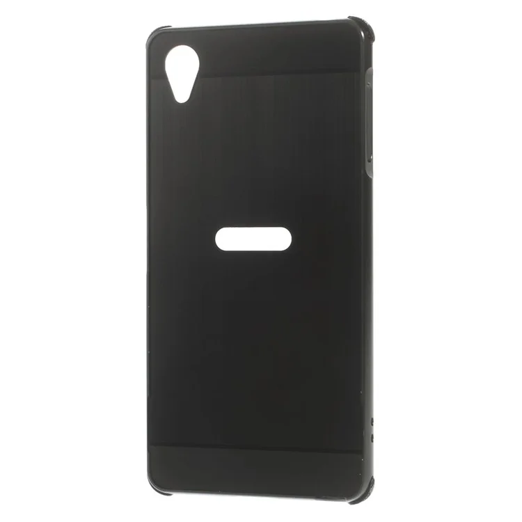Slide-on Metal Bumper Brushed Plastic Back Case for Sony Xperia X - Black