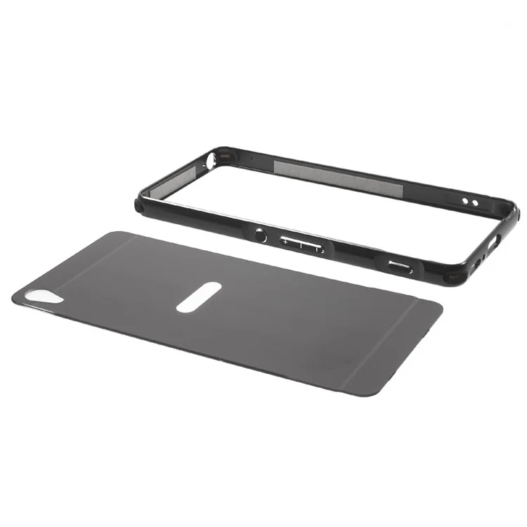 Slide-on Brushed PC Plate + Metal Bumper Hybrid Case for Sony Xperia XA / XA Dual - Black