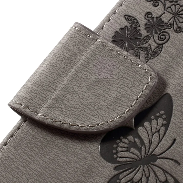 Imprint Butterfly Flower Leather Wallet Cover for Sony Xperia E5 - Grey