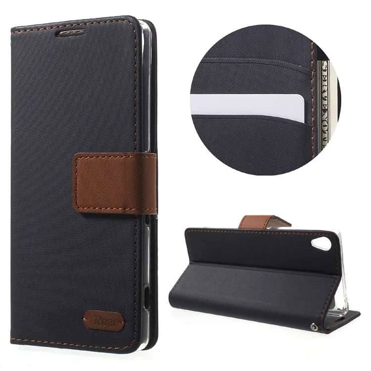 ROAR KOREA Twill Grain Wallet Stand Leather Case for Sony Xperia XA / XA Dual - Black
