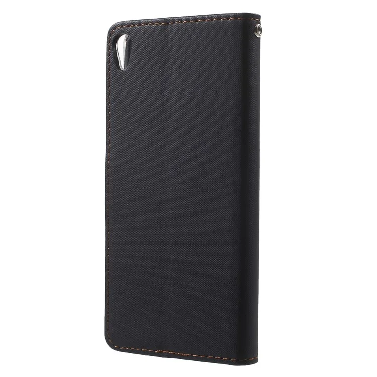 ROAR KOREA Twill Grain Wallet Stand Leather Case for Sony Xperia XA / XA Dual - Black