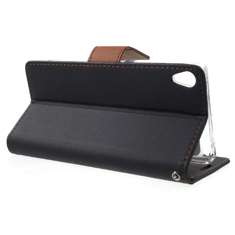ROAR KOREA Twill Grain Wallet Stand Leather Case for Sony Xperia XA / XA Dual - Black