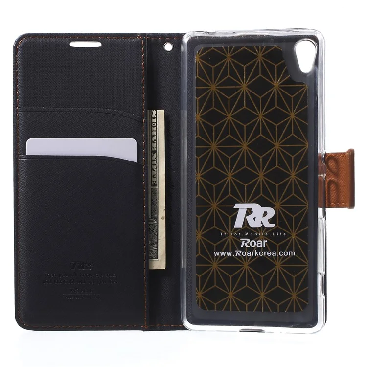 ROAR KOREA Twill Grain Wallet Stand Leather Case for Sony Xperia XA / XA Dual - Black