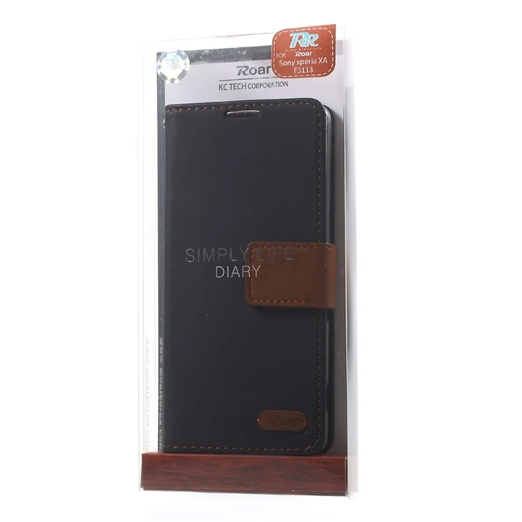 ROAR KOREA Twill Grain Wallet Stand Leather Case for Sony Xperia XA / XA Dual - Black