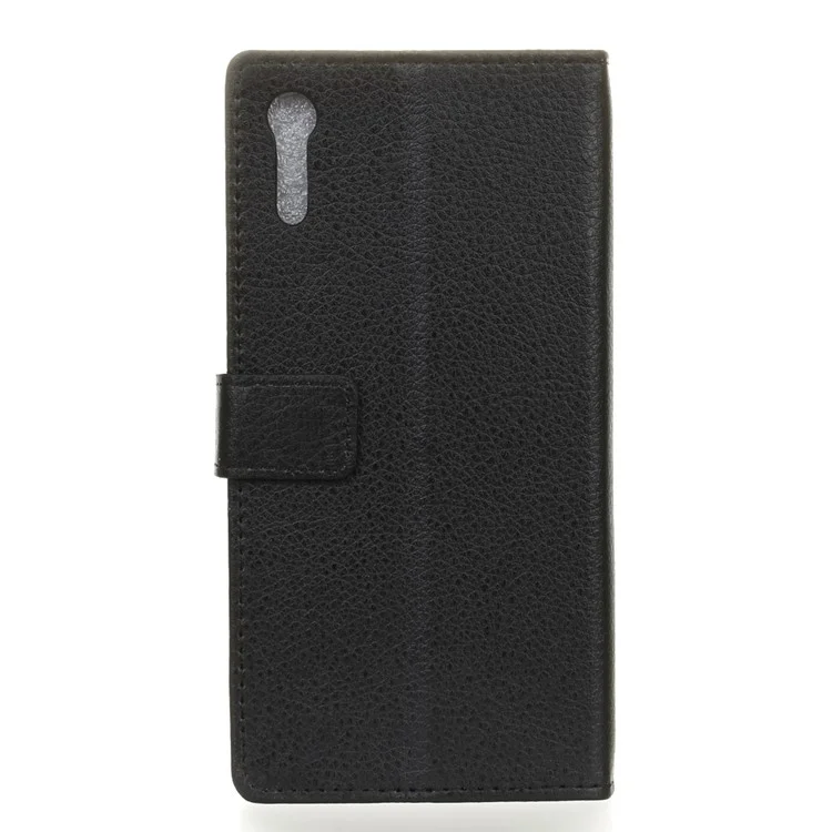Litchi Skin Leather Wallet Case for Sony Xperia XZs / XZ - Black