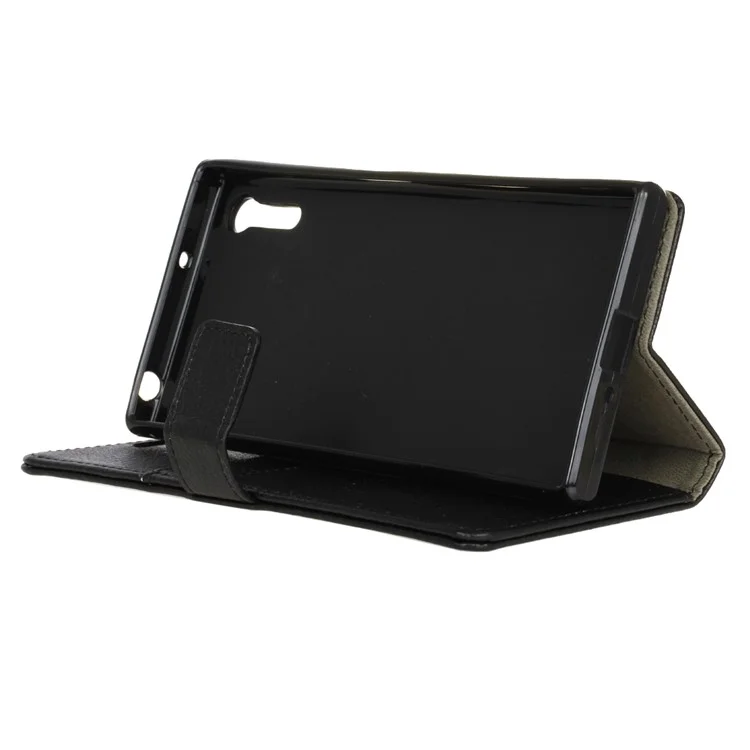 Litchi Skin Leather Wallet Case for Sony Xperia XZs / XZ - Black