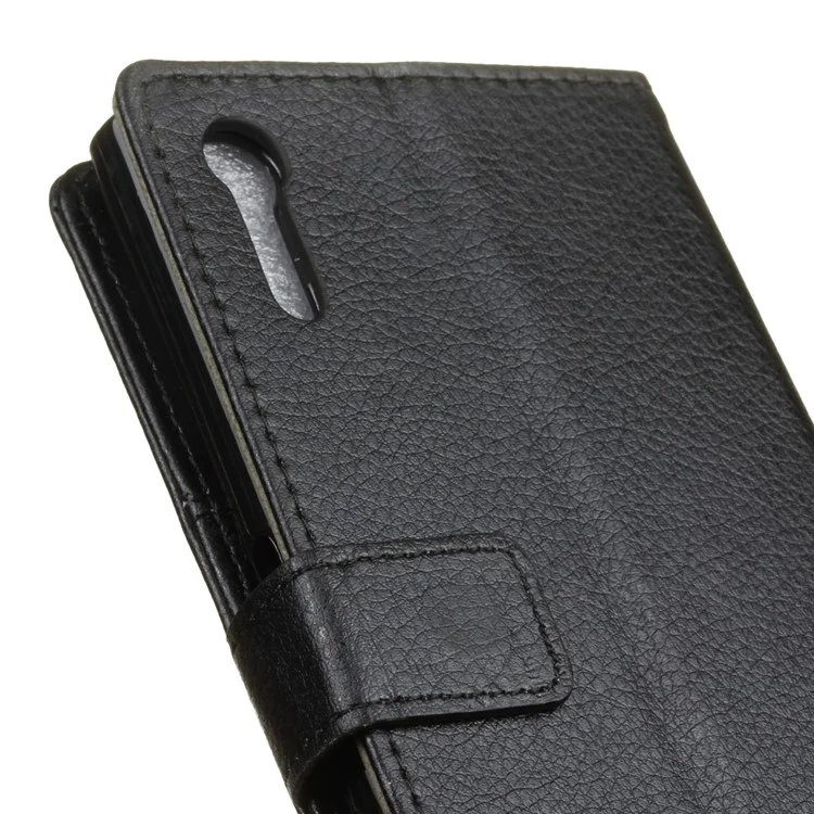 Litchi Skin Leather Wallet Case for Sony Xperia XZs / XZ - Black