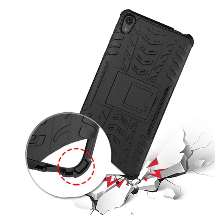 Anti-slip PC + TPU Hybrid Case for Sony Xperia E5 with Kickstand - Black