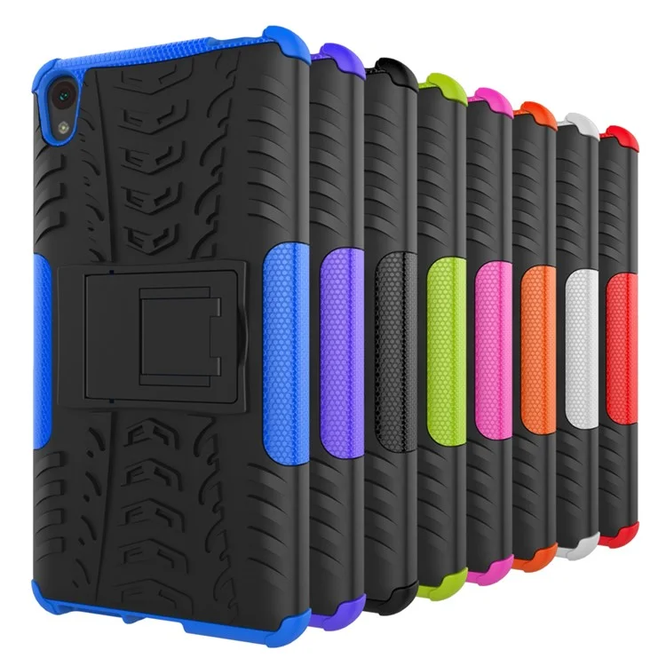 Anti-slip PC + TPU Hybrid Case for Sony Xperia E5 with Kickstand - Black