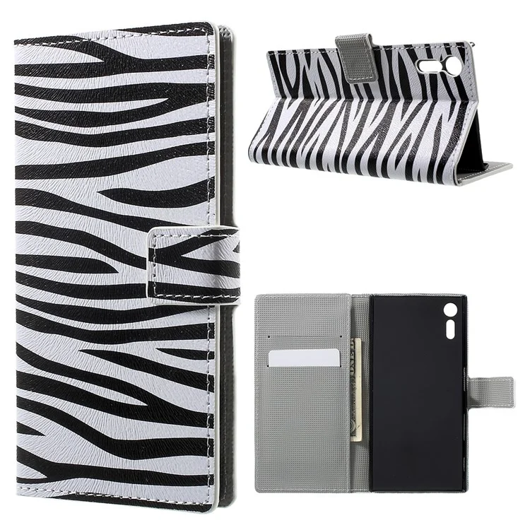Patterned Leather Wallet Stand Case for Sony Xperia XZs / XZ - Zebra Grain