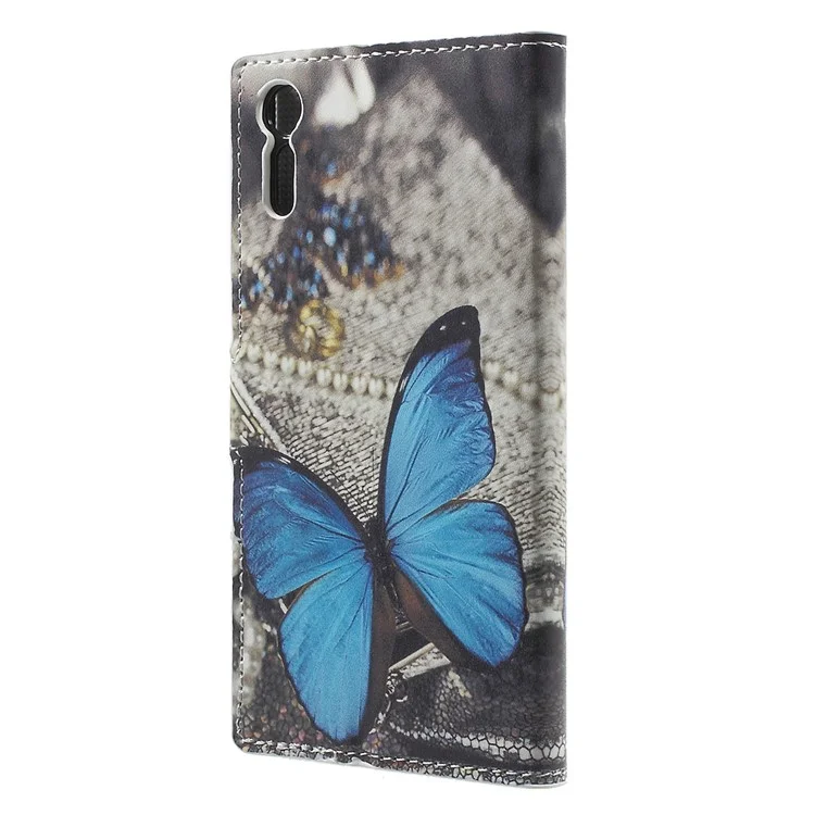 Patterned Leather Wallet Stand Cover for Sony Xperia XZs / XZ - Blue Butterfly