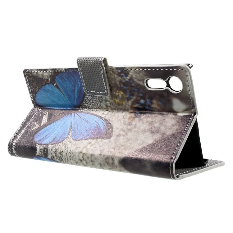 Patterned Leather Wallet Stand Cover for Sony Xperia XZs / XZ - Blue Butterfly