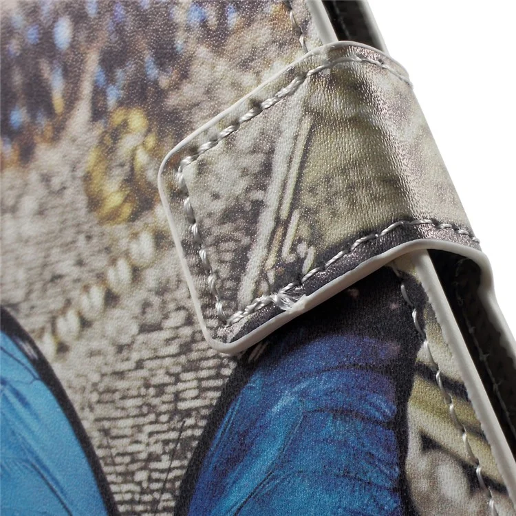 Patterned Leather Wallet Stand Cover for Sony Xperia XZs / XZ - Blue Butterfly