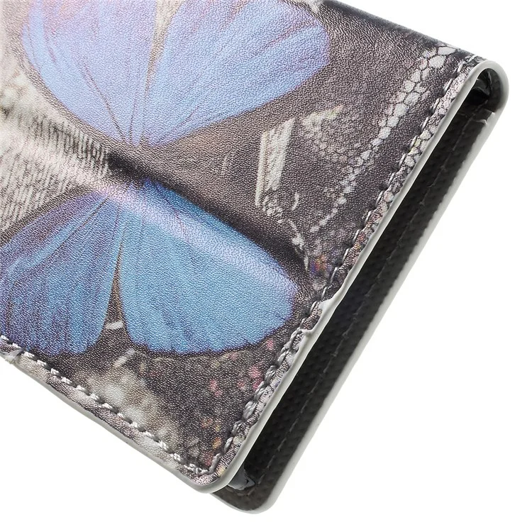 Patterned Leather Wallet Stand Cover for Sony Xperia XZs / XZ - Blue Butterfly