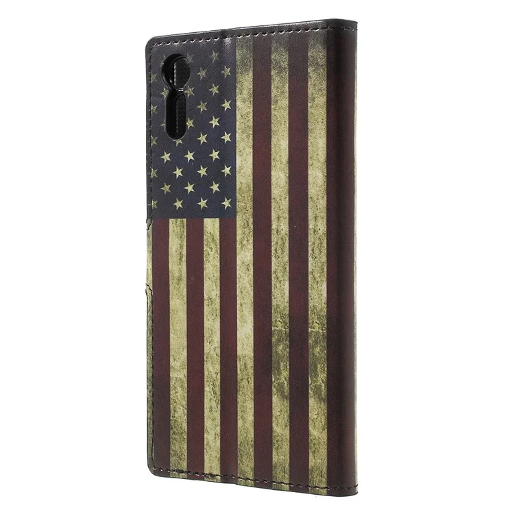 Patterned Leather Wallet Stand Protective Cover for Sony Xperia XZs / XZ - Retro American Flag