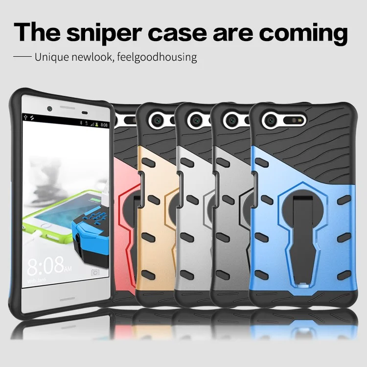 Armor PC + TPU Hybrid Kickstand Case for Sony Xperia X Compact - Silver