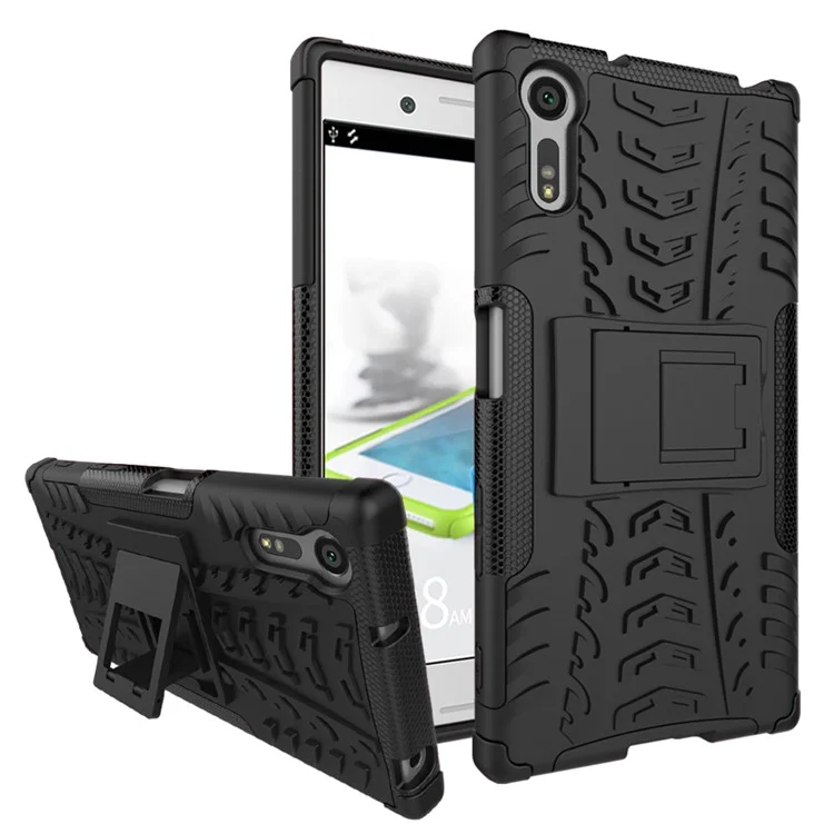 Anti-slip PC + TPU Hybrid Case with Kickstand for Sony Xperia XZs / XZ - Black