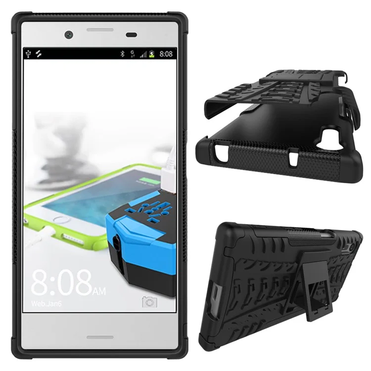 Anti-slip PC + TPU Hybrid Case with Kickstand for Sony Xperia XZs / XZ - Black