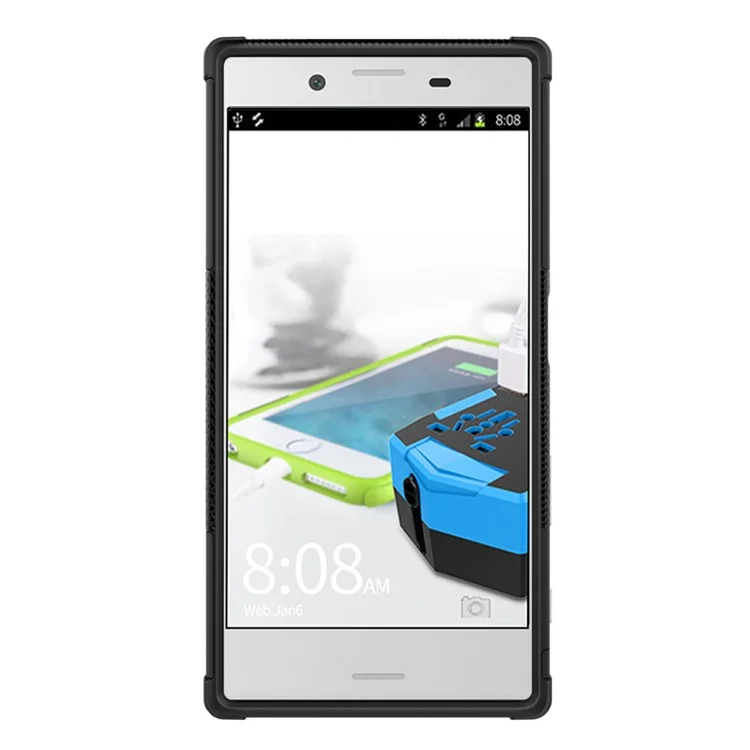 Anti-slip PC + TPU Hybrid Case with Kickstand for Sony Xperia XZs / XZ - Black