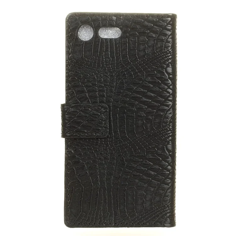 For Sony Xperia X Compact Crocodile Wallet Leather Phone Case Stand - Black