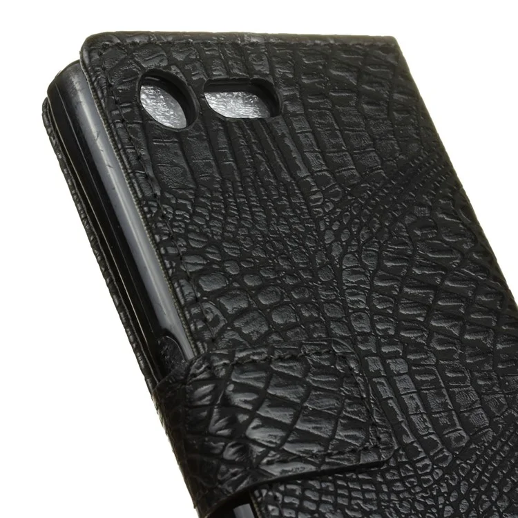 For Sony Xperia X Compact Crocodile Wallet Leather Phone Case Stand - Black