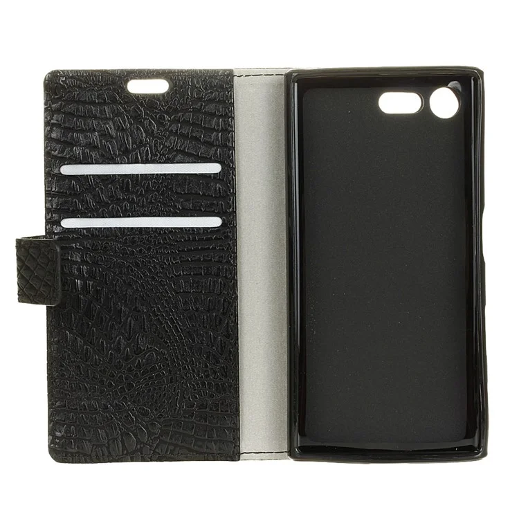 For Sony Xperia X Compact Crocodile Wallet Leather Phone Case Stand - Black