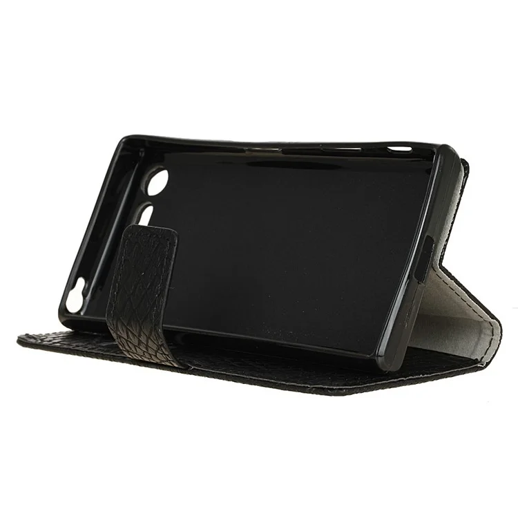 For Sony Xperia X Compact Crocodile Wallet Leather Phone Case Stand - Black
