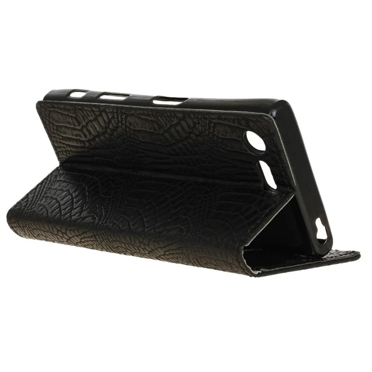 For Sony Xperia X Compact Crocodile Wallet Leather Phone Case Stand - Black