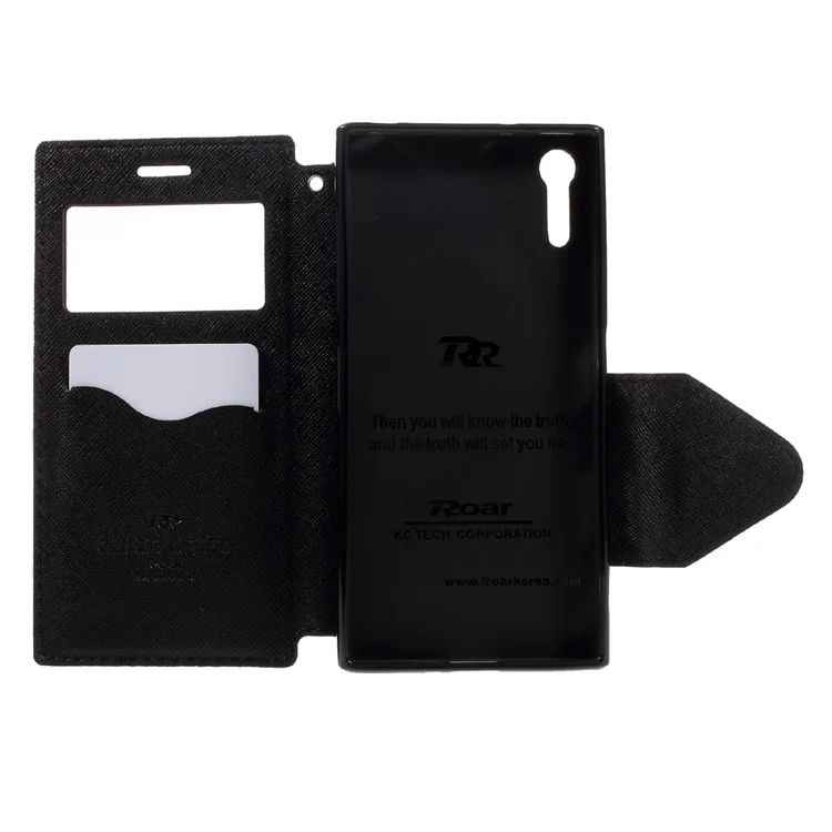 ROAR KOREA Diary View Leather Stand Card Slot Case for Sony Xperia XZs / XZ - Black