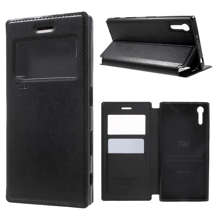 ROAR KOREA Noble Leather View Case with Stand for Sony Xperia XZs / XZ - Black