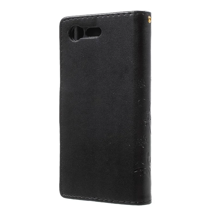 Imprint Butterfly & Flower Leather Wallet Cover for Sony Xperia X Compact - Black