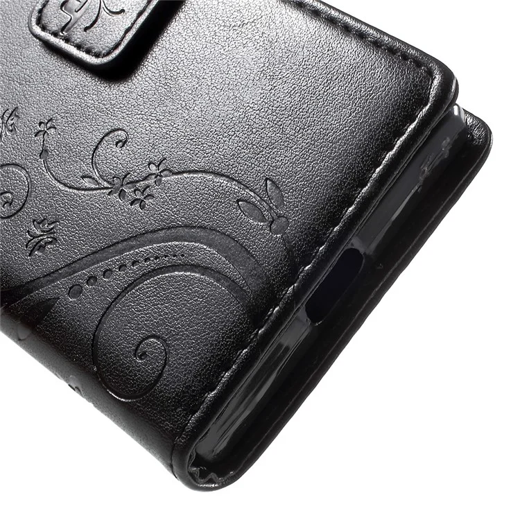 Imprint Butterfly & Flower Leather Wallet Cover for Sony Xperia X Compact - Black