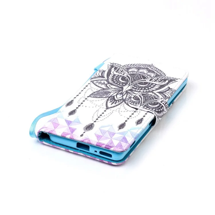 Patterned Leather Wallet Case with Lanyard for Sony Xperia XA / XA Dual - Owl and Crystal Decor