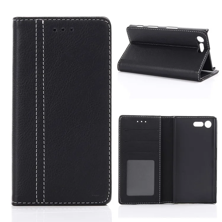 For Sony Xperia X Compact Retro Style Wallet Leather Stand Case - Black