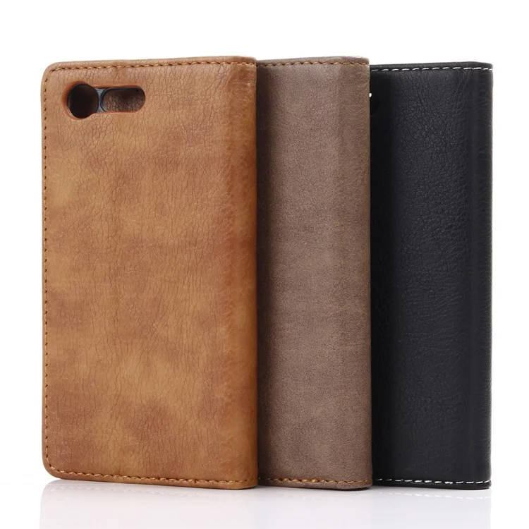 For Sony Xperia X Compact Retro Style Wallet Leather Stand Case - Black