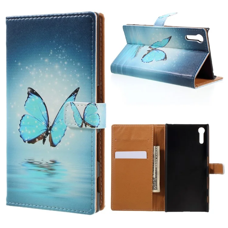 Pattern Printing Magnetic Leather Flip Cover for Sony Xperia XZs / XZ - Shiny Blue Butterfly