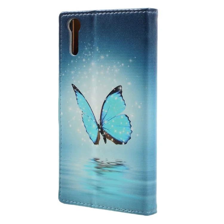 Pattern Printing Magnetic Leather Flip Cover for Sony Xperia XZs / XZ - Shiny Blue Butterfly
