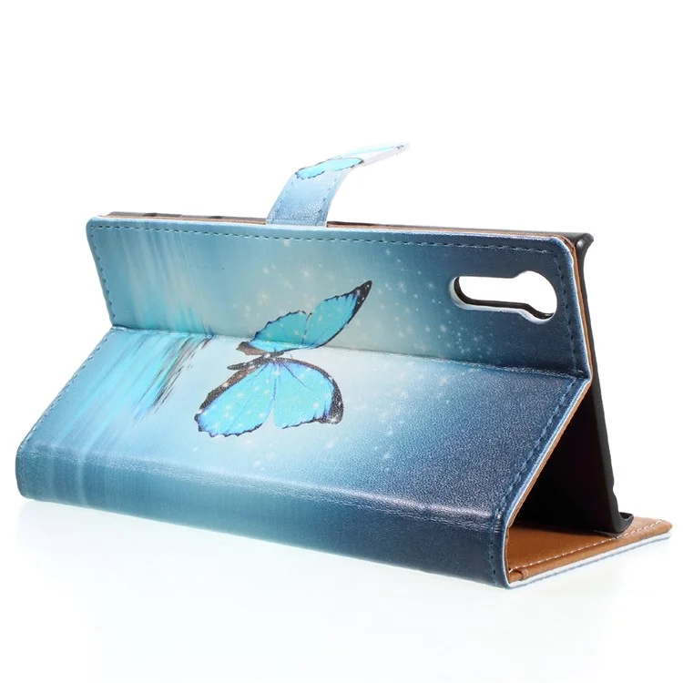 Pattern Printing Magnetic Leather Flip Cover for Sony Xperia XZs / XZ - Shiny Blue Butterfly
