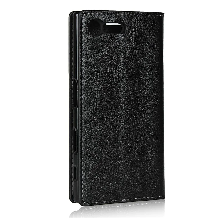 For Sony Xperia X Compact Crazy Horse Genuine Leather Wallet Case Shell - Black
