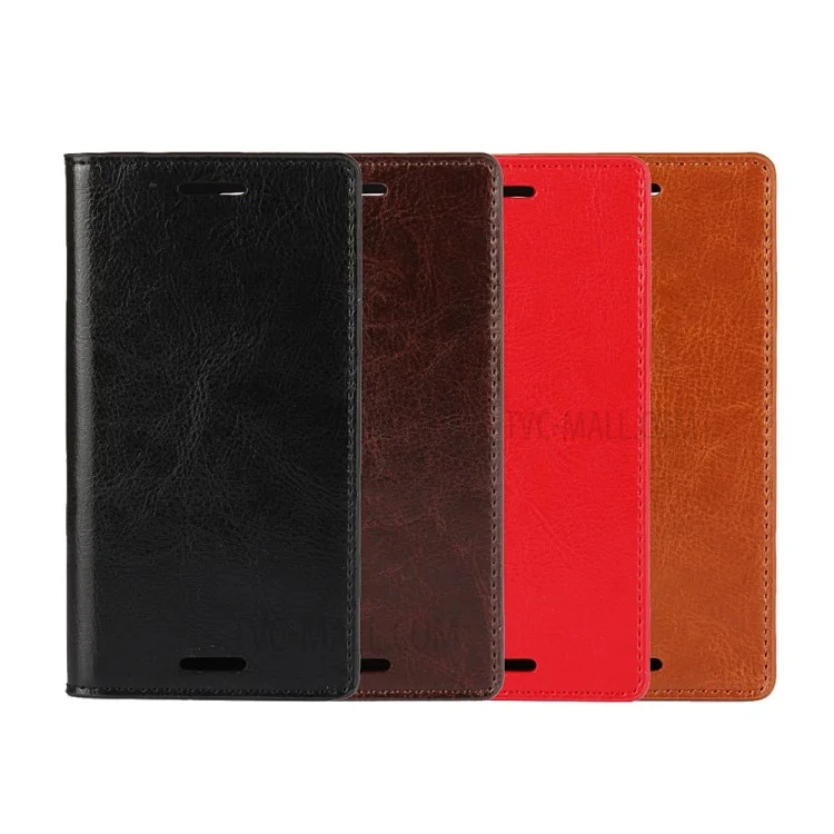For Sony Xperia X Compact Crazy Horse Genuine Leather Wallet Case Shell - Black