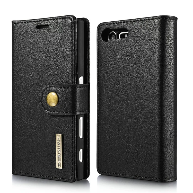 DG.MING 2 in 1 Wallet Split Leather + Movable PC Case for Sony Xperia X Compact - Black