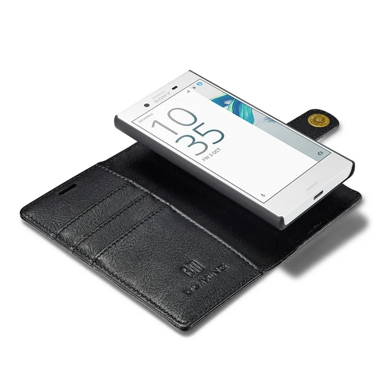 DG.MING 2 in 1 Wallet Split Leather + Movable PC Case for Sony Xperia X Compact - Black