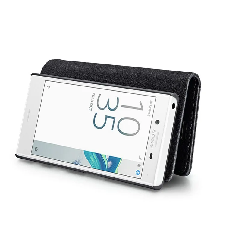 DG.MING 2 in 1 Wallet Split Leather + Movable PC Case for Sony Xperia X Compact - Black