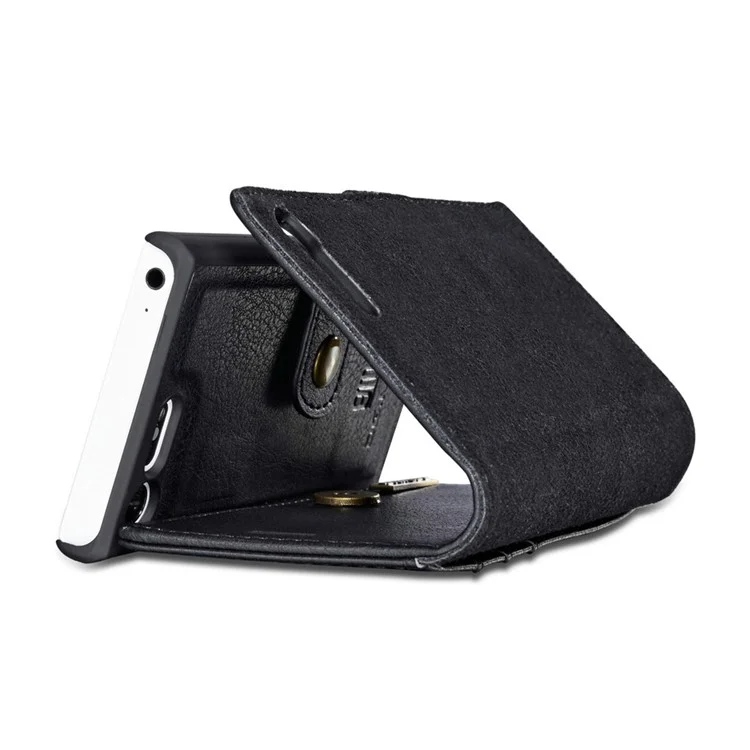 DG.MING 2 in 1 Wallet Split Leather + Movable PC Case for Sony Xperia X Compact - Black