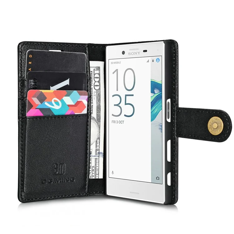 DG.MING 2 in 1 Wallet Split Leather + Movable PC Case for Sony Xperia X Compact - Black